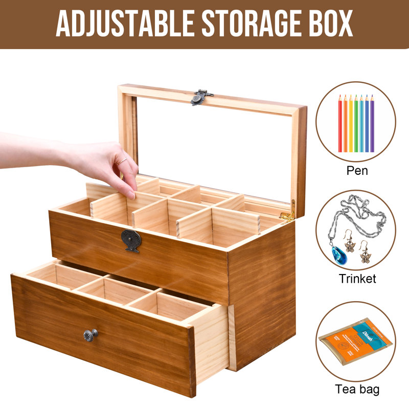 Welland Industries LLC Large Capacity Vintage Wood Tea Box & Reviews